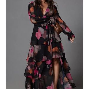 ANTHROPOLOGIE Hutch Long-Sleeve V-Neck Wrap Maxi Dress